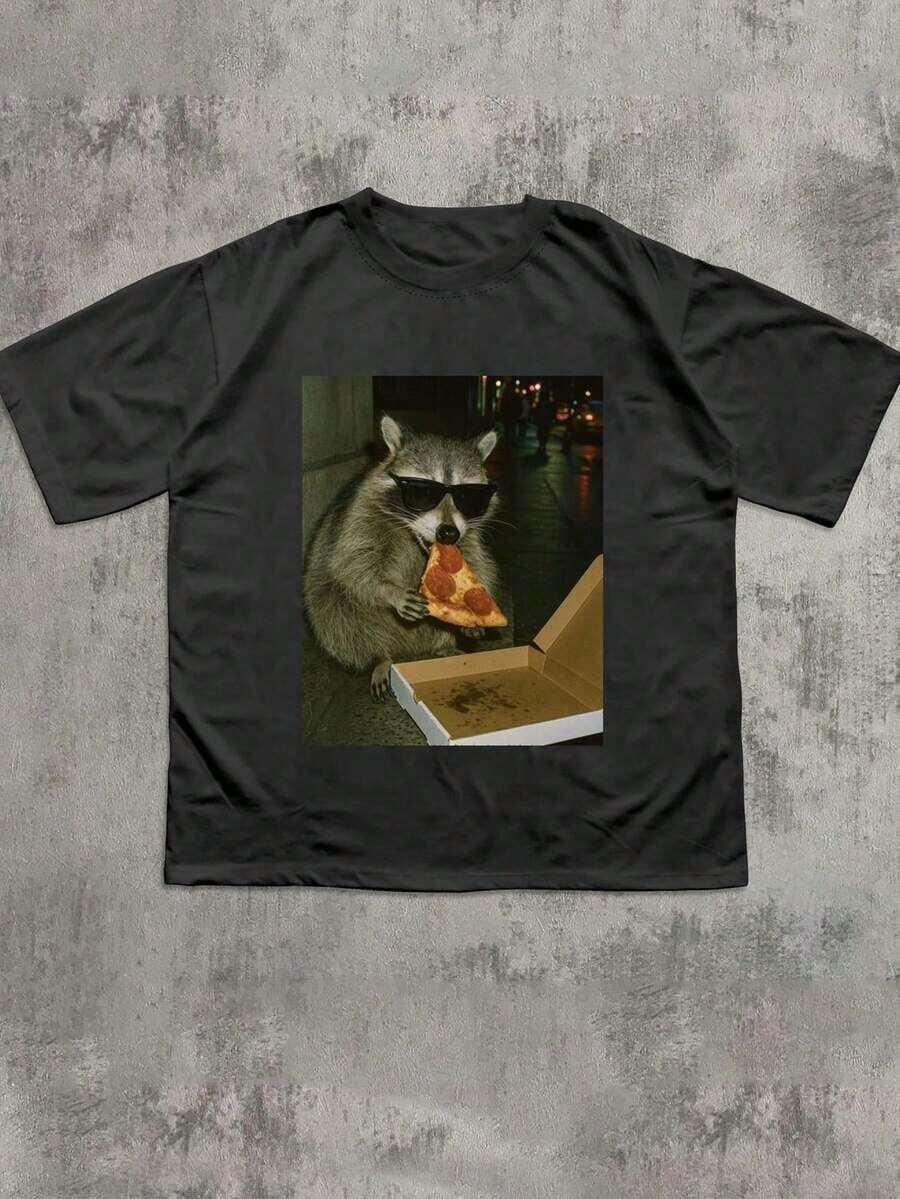 Camiseta de mujer de manga corta con cuello redondo y estampado de mono, versátil para ir al trabajo y salidas - Negro 2 - Ver 1