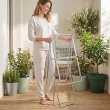Vara de tender ropa con alas plegables, perchero extensible y ligero para el hogar, 55x105x181 cm - Negro - Ver 4