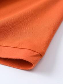 Men's Summer Lightweight Fabric Polo Shirt | Fitted Short Sleeve Solid Color Collar Top, Suitable For Daily, Commute, Office, Light Sports And Beach Wear, 2026 World Cup Casual Style, Can Be Used As Father's Day Gift - Ginger - View 7