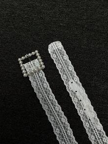1 pieza Cinturón de encaje de diseño versátil de moda para mujer, accesorio para faldas y jeans - Blanco - Ver 6