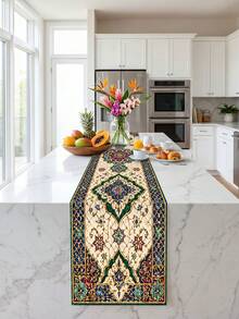 1Pc Bohemian Moroccan Floral Geometric Pattern Table Runner, Vintage Polyester Tablecloth Table Runner, Rectangular Long Table Cover With Ornate Tile Motif, Elegant Decorative Dining Table Runner, Anti-Fade Washable Durable Fabric Table Cover For Kitchen Dining Room Coffee Table Party Wedding Holiday Decor - Multicolor - View 8