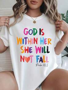 Women's Casual Short-Sleeve T-Shirt - "God Is Within Her, She Will Not Fall" Psalm 46:5, Crew Neck, Summer Top, Machine Washable, Ladies' T-Shirts, Casual Wear, Modern Style, Comfortable Fit

-White - 白色 - 查看 7