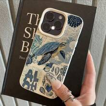 1pc TPU Material Refreshing Blue Tone Sea Turtle & Shell Collage Pattern Phone Case, Compatible With Iphone 17 Pro Max/17/16 Pro Max/15/13/12/11, S20 FE/A15/S24/A55, Note 11/12/13 Pro, Full-Body Shockproof Soft Protective Cover - White - View 2