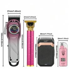 LQT家用理发工具套装（4件套/3件套/1件套） - 便携式可充电理发器、胡须修剪器、耳鼻毛修剪器和电动剃须刀，无线多功能男士理容套装，USB充电迷你理发器，是居家理发、胡须造型和个人护理的理想之选，也是节日和父亲节的绝佳礼物。 - A-粉紅色 - 查看 2