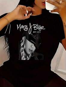 1 camiseta de algodón puro con estampado gráfico de Mary J. Blige My Life, camiseta casual, regalo de ícono de música R&B, 180g 100% algodón, los diseños están completamente impresos. Unisexo. - Negro - Ver 7