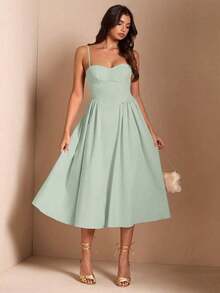 Elegante vestido largo sin mangas con manga abultada para mujer, adecuado para citas diarias, salidas, discotecas, fiestas, temporada de otoño - verde menta - Ver 6