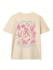 Women's White Short-Sleeved T-Shirt, Casual Summer Style, With A Marine Life Print, Simple And Cute, Loose And Versatile, With A Round Neck, Ideal For Everyday Wear And Vacations. Women's Graphic T-Shirts, Pink Top - Unisex, Comfortable, Urban Vintage Style, Loose Fit, Washed 100% Cotton T-Shirt, Summer Tops - 杏子 2 - 查看 3