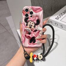 Disney Mickey Mouse Clubhouse Phone Case : 3D Fluffy Pattern Border Protector Phone Soft Phone Case With A Free Cute Mickey Bracelet Chain Lanyard, Mickey, Minnie, Goofy, Donald Duck, Daisy Duck, Pluto, For Apple 17 Promax 17 Pro 16 15 14 13 12 11 Pro Max XS Max X XR Soft Cover Summer Phone Case - 白色 - 查看 1