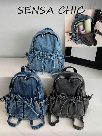 Mochila casual para mujer, mochila de día con bolsillo frontal fruncido con acabado lavado y detalles de cincha lateral, duradera y cómoda, disponible en varios colores, adecuada para viajes de fin de semana, compras y uso diario
