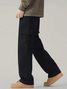 Men's Black, Khaki, And Beige Skater Cargo Pants With Elastic Waistband, Sizes S To XL - 黑白線 - 查看 2