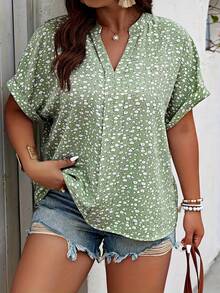 Camisa de talla grande con estampado Floral de verano para mujer, Tops holgados informales de estilo europeo y americano a la moda para oficina - fruta verde - Ver 1