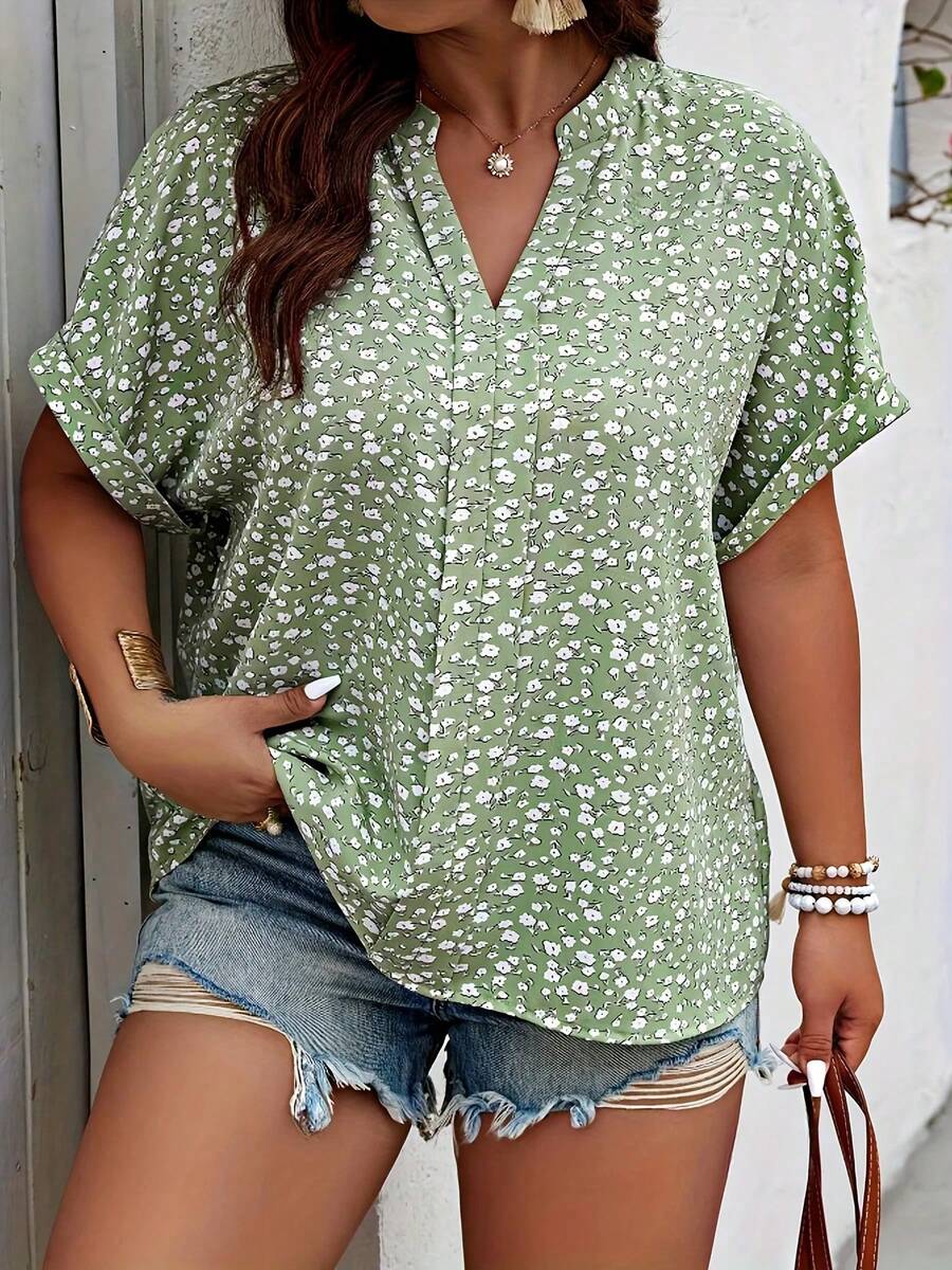 Camisa de talla grande con estampado Floral de verano para mujer, Tops holgados informales de estilo europeo y americano a la moda para oficina - fruta verde - Ver 1