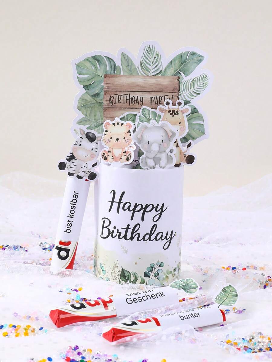 1Set/25pcs Jungle Safari Animal Chocolate Wrapping Paper,Watercolor Safari Animal Stickers,Jungle Animal Themed Birthday Party,Safari Themed Candy Decorations,Birthday Party Table Decor,Chocolate Candy Packaging Supplies,Babyshower Decoration,Birthday Party Supplies,DIY Chocolate Sleeve For Birthday Party, Happy Birthday Treat Boxes For Party Favors, Gift Wrapping Supplies,Birthday Gifts, German Party Gifts