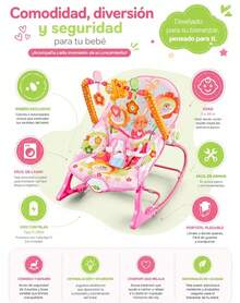 Silla Mecedora Vibradora De Bebé Musical Con Juegos Columpio Entretenimiento Relajante Divertido - Rosa - Ver 2