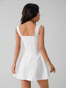 PETITE Vestido midi sin mangas de color blanco sólido para mujer, simple y casual para uso diario - Marrón - Ver 8