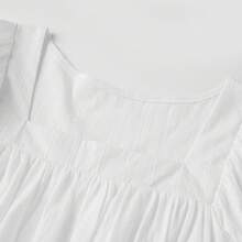 Short Sleeve T-Shirt For Women Square Neck A-Line Ruffled Top For Daily Shopping Office Travel,Babydoll Long Top,Summer Y2k Pachwork Tank Top,Casual Comfy Going Out Top - White - View 8