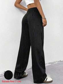 Striped Tailored Wide Leg Pants - Negro - Ver 3