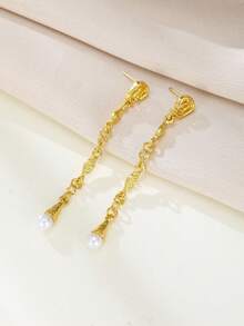 ZHIXUN 1 Pair Vintage Bohemia Style Faux Pearl Long Dangle Earrings, Suitable For Women To Wear At Parties, Gatherings, And Various Occasions - Earrings - View 8