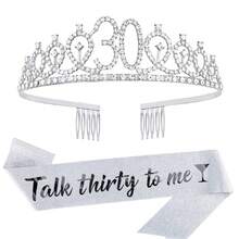 Set de corona y faja para el 30 cumpleaños con cintas y rhinestones - Regalo de 30 cumpleaños, faja de cumpleaños para mujer, suministros para fiesta de cumpleaños - Dorado - Ver 14