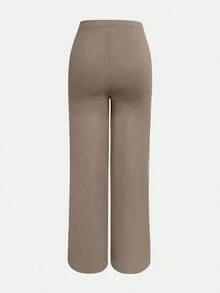 Pantalones rectos de cintura alta para mujer, casuales de primavera/invierno en color blanco - Caqui - Ver 4