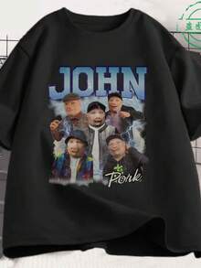 playeras de mujerFunny John Pork T-Shirt Humor Pig Meme Graphic T Shirt Men's Women Clothing Fashion Hip Hop Short Sleeve T-shirts Harajuku Streetwear - Negro - Ver 1
