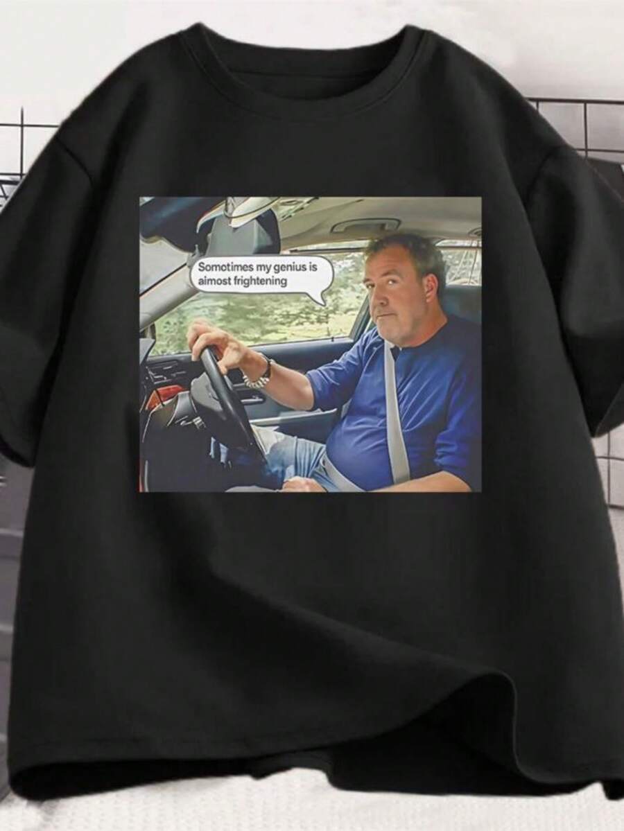 playeras de mujerJeremy Clarkson Funny Sometimes My Genius Is Almost Frightening T-Shirt Men Women Retro Fashion Cotton Short Sleeve T-shirts - Negro - Ver 1