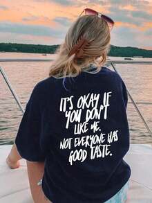 Women's Graphic Tee "I Don't Care If You Don't Like Me", Regular Fit Tee With Funny Phrase, Comfortable Sarcastic Crew Neck T-Shirt "Not Everyone Has Good Taste" Summer Tee In Black - 海軍 - 查看 5