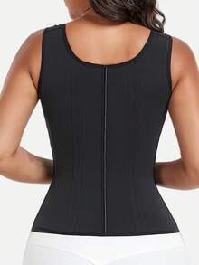 1pc Of Women'S High-Elastic Mesh Shapewear Top, , Solid Color Corset, Tummy Control Waist Trainer Vest, Waist Trainer, Zipper Design, Colombian Shapewear, Suitable For Daily Use And Various Occasions, Training Or Sports - 黑色 - 查看 4