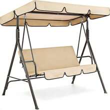 Durable Outdoor Glider Swing With Canopy,Patio Garden Bench And Stand For Backyard, Porch, Or Lawn, Heavy Duty Adult Seat, Beige - 白色 - 查看 1