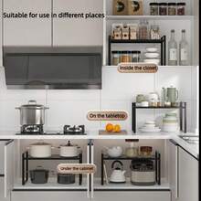 Kitchen Cabinet, Multi-Tier Storage Rack, Seasoning Storage Rack, Expandable Home Storage Space, Black Sturdy Metal - tamaño grande - Ver 3