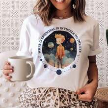 1 Piece Fashion Casual T-Shirt For Men And Women, White Cotton T-Shirt For Women With Unique Planet Graphic Print, Short Sleeve And Round Neck. Versatile, Easy To Match, Suitable For Daily Wear, Urban Style, Vacation Outfits, Weekend Outfits. - 白色 2 - 查看 7