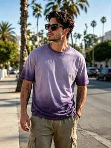 230g Thickened Gradient Lavender Washed Distressed Oversized Pure Cotton Short-Sleeve T-Shirt, Unisex Street/Hip Hop/Punk/Harajuku Style, Perfect Holiday Gift DG013 - Blåröd - Visa 3