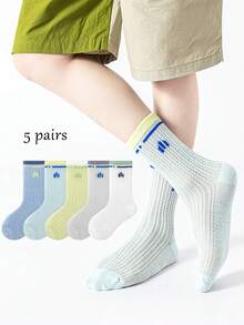 5 Pairs Kids Socks, Breathable Thin Summer Socks For Boys, Mid-Calf Versatile Student Sports Mesh Socks - Multicolor - View 11
