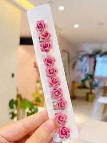 10pcs/Set Small Red Flower Hair Clips, Suitable As Gift For Girls, Daily Hair Accessories, Cute Hair Clips, Fashion Hair Decorations, Smooth Surface, Lightweight Hair Clips, Multi-Piece Hair Clips, Fashion Enthusiasts - Multicolor - View 7