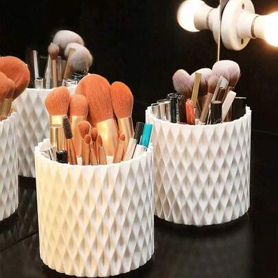 1pc 360° Rotating Makeup Brush Holder, Eyeshadow Brush & Eyebrow Pencil Storage Rack, Stationery & Pen Cup Organizer, Vanity Desk Decor, Office Desk Pen Holder & Cosmetic Tool Storage