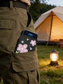 Neuer Gänseblümchen-Muster Vertikale Einfüge Handy Schutzhülle, Schwarze Outdoor Handy Aufbewahrungstasche, Vertikale Einfüge Handy Tasche, Hergestellt aus stoßabsorbierendem und staubdichtem Neopren Material mit weicher elastischer Innenseite, tragbar für Unisex - Verschiedenfarbig - Übersicht 2
