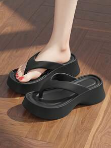 Sandal Jepit Wanita Sol Tebal Platform 7cm 2026 Model Baru Musim Panas Luar Ruangan Serbaguna untuk Pantai - Hitam - View 9