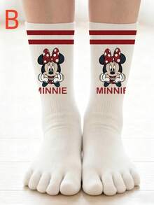 Disney 1/4 双装迪士尼卡通图案中筒袜，可爱米妮和黛西图案五指袜（女士款） - 彩色 - 查看 15