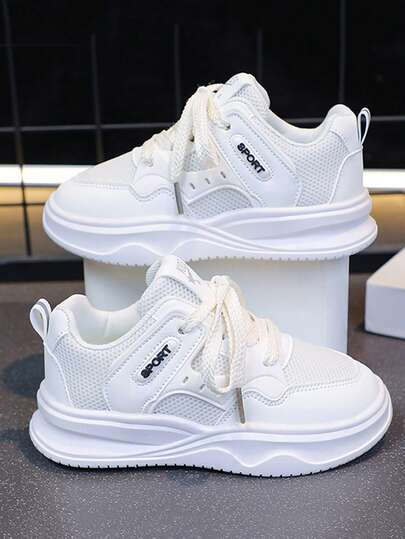 1 par de zapatillas blancas casuales para niños, zapatos deportivos de estilo nuevo para niños y niñas en primavera/otoño