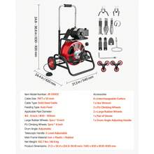 Drain Cleaner Machine 75 FT X 1/2 Inch, Auto Feed Sewer Snake Auger, Portable Drain Cleaning Machine With Climbing Wheels, Adjustable Drum, 8 Cutters & Foot Switch For 2" To 6" Pipes - 75 FT x 1/2 Inch, Pengumpanan Otomatis - View 12