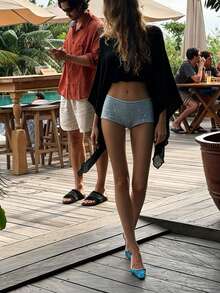 Boho Womens Sheer Crochet Knit Cover Up, Asymmetric Flowy Long Sleeve Cropped Beach Top, Summer Vacation Swimsuit Wrap - 黑色 - 查看 5