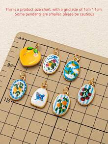 1 pieza Accesorio de joyería de verano con diseño lindo de frutas como cereza, limón, naranja, girasol y cordero, chapado en oro de 18K, resistente al agua y con color duradero, accesorio DIY para collares, pulseras, aretes, llaveros, bolsos, joyería de mujer, billeteras, pequeño colgante, regalo adecuado para dar a amigos - Multicolor - Ver 2