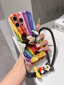 Disney Mickey Mouse Clubhouse Phone Case : 3D Fluffy Pattern Border Protector Phone Soft Phone Case With A Free Cute Mickey Bracelet Chain Lanyard, Mickey, Minnie, Goofy, Donald Duck, Daisy Duck, Pluto, For Apple 17 Promax 17 Pro 16 15 14 13 12 11 Pro Max XS Max X XR Soft Cover Summer Phone Case - 白色 - 查看 4