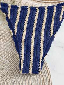 Swim Vcay Set de 3 piezas de cubrecosturas de crochet con cordón estilo boho para bikini - azul real - Ver 5