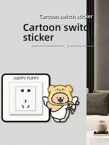 1pc Cute Puppy Switch Sticker, Home Use, Outlet Frame Cover, Creative, Switch Protective Cover, Felt Decor, Wall Sticker Self-Adhesive - A - View 1