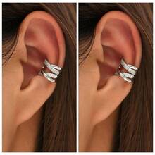 1pc Minimalist Gold/Silver Tone Cross Line Ear Cuff Earring - Silver - View 6