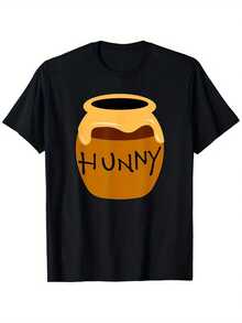 Thick And Comfortable T-Shirt - Unisex Adult T-Shirt With Honey Pot Print And Patterns, Casual Short Sleeve Crew Neck T-Shirt (Size S) - Halloween Costume For Men And Women | Exquisite Design | Loose And Comfortable | Easy To Match | - 黑色 - 查看 1