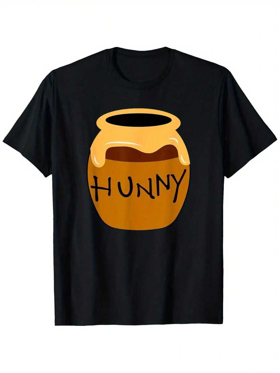 Thick And Comfortable T-Shirt - Unisex Adult T-Shirt With Honey Pot Print And Patterns, Casual Short Sleeve Crew Neck T-Shirt (Size S) - Halloween Costume For Men And Women | Exquisite Design | Loose And Comfortable | Easy To Match | - 黑色 - 查看 1