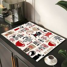 1pc Coffee Element Absorbent Drying Mat, Kitchen Decor Coffee Machine Mat, Beverage Mat, Bowl & Plate Mat, Handmade Coffee Pot Draining Mat, Kitchen Floor Mat, Coaster, Dining Table Mat, Kitchen Counter Bowl & Plate Drying Mat, Breakfast Mat, Heat-Resistant Anti-Slip Drying Mat, Diatomite Drying Mat, Hides Stains, Super Absorbent Kitchen Mat, Easy To Clean Dish Rack Mat, Suitable For Kitchen, Dining Table, Coffee Shop, Bar, Holiday, Party, Home Decor, Holiday Gift - Multicolor - View 5