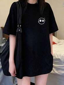 Women's Short-Sleeved T-Shirt, Casual, Loose Fit, Round Neck, Cartoon Print, Versatile For Spring/Summer, White. Suitable As A Gift. Women's T-Shirt. Blouses > Elegant. Boho Chic. - 黑色 - 查看 2